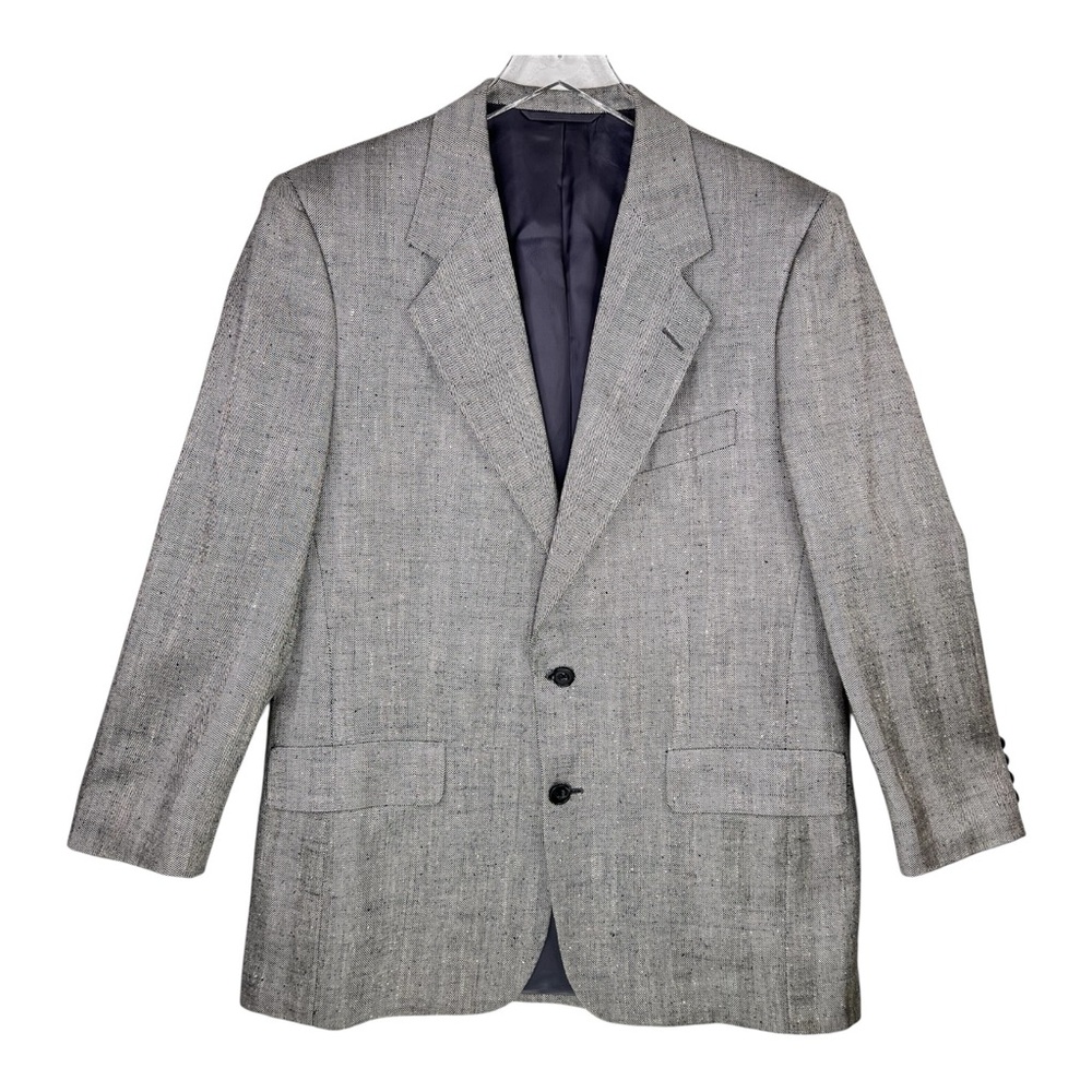 Hickey-Freeman 100% Silk Gray Herringbone Two Button Front Blazer Sport Coat 40R